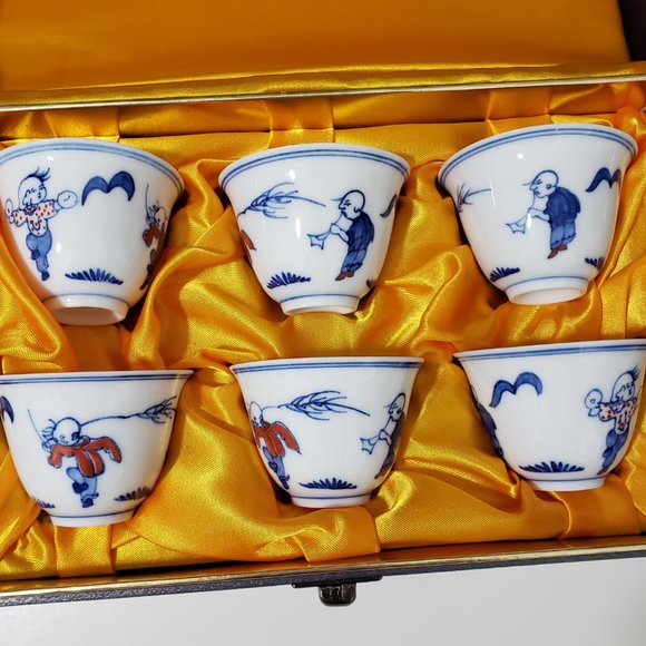 National Palace Museum Porcelain Ming Dynasty Replica Cups Box Set H4.5cm - Picture 7 of 10